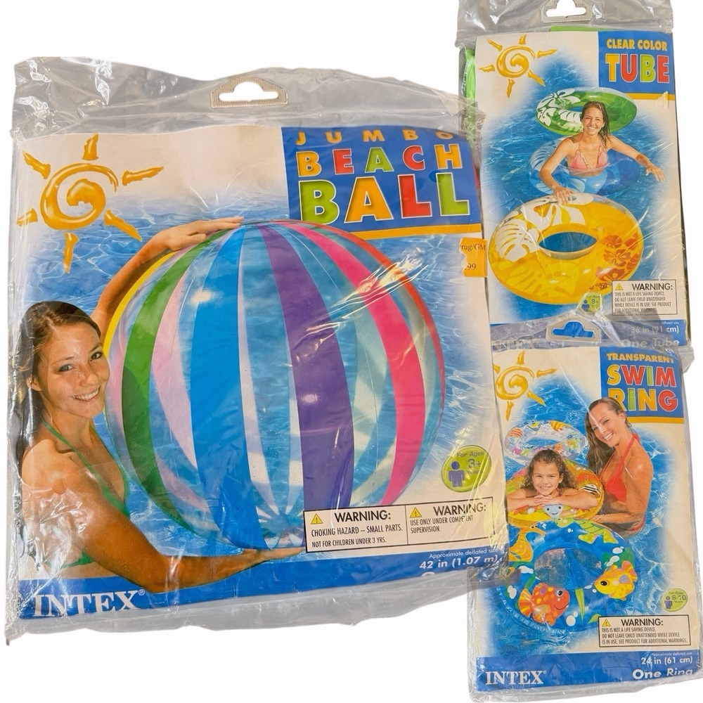 Intex Jumbo Beach Ball 42" 59065 Stripe Inflatable & 36" 24" Tubes 2011 Sealed